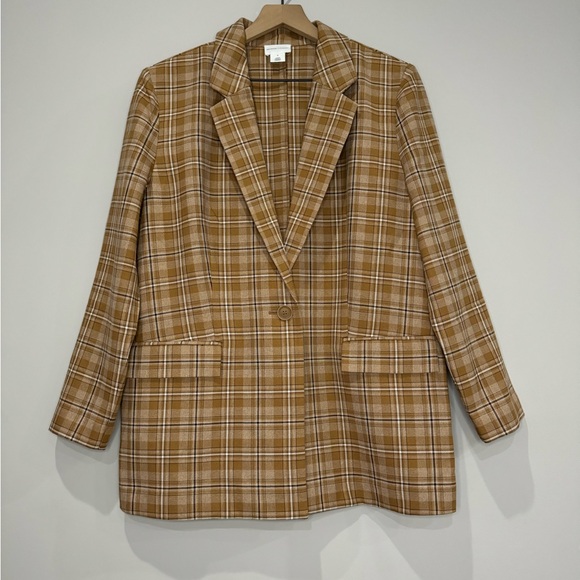 Melrose and Market Plaid print notched lapel one button Women's Blazer medium - Picture 2 of 12